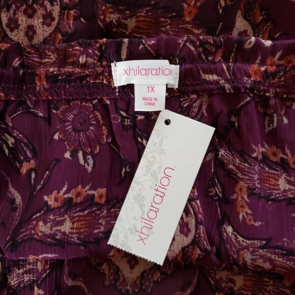 Xhilaration Maroon Off-Shoulder Floral Boho Blouse 1X - Picture 6 of 14